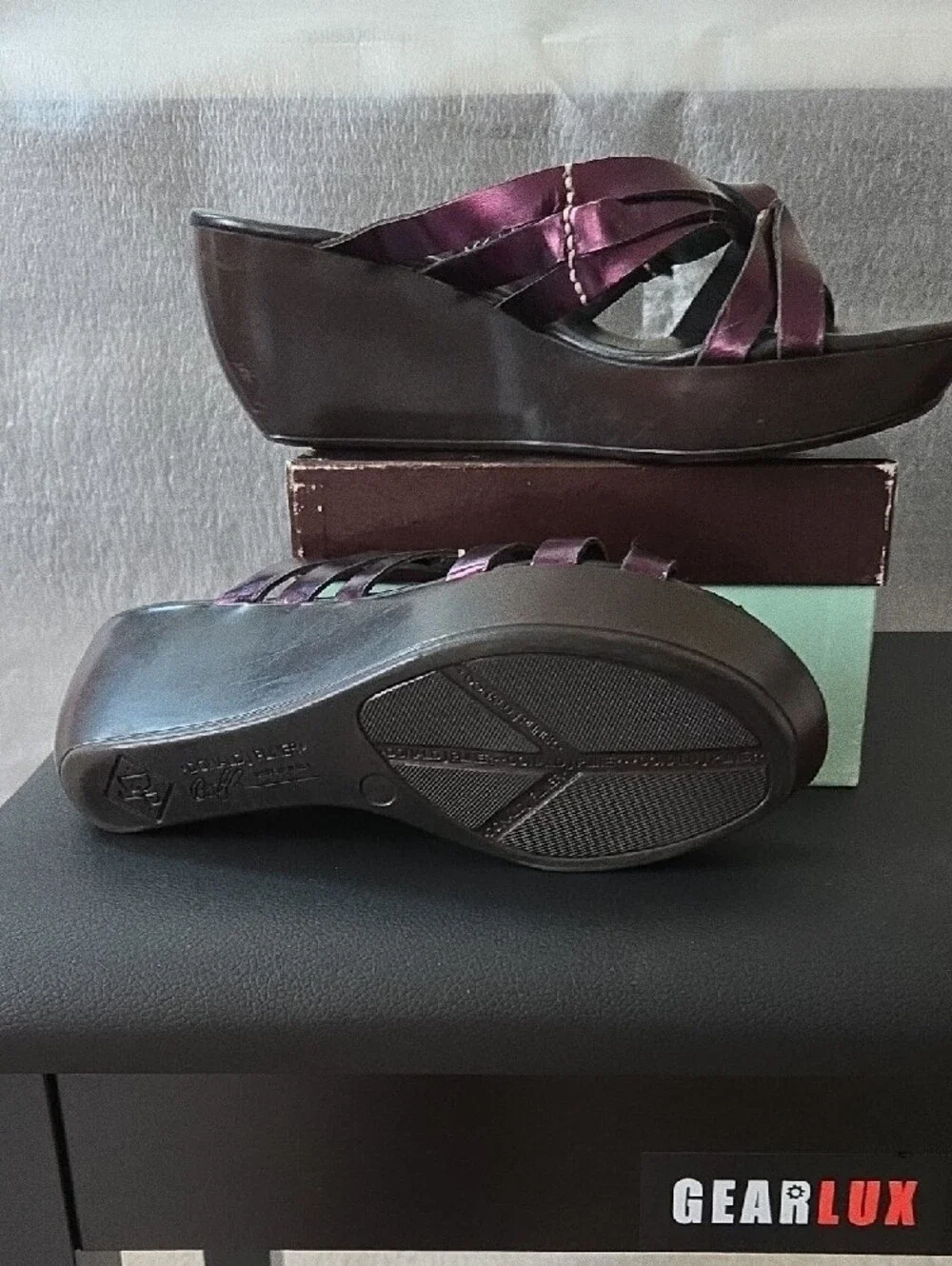 Donald J. Pliner Metallic Wine Satin Wedge Sandals